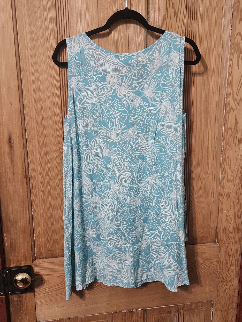 Gaya Light Blue Tropical Leaf Sleeveless Tunic, Size Small, Made In Indonesia - Picture 4 of 6